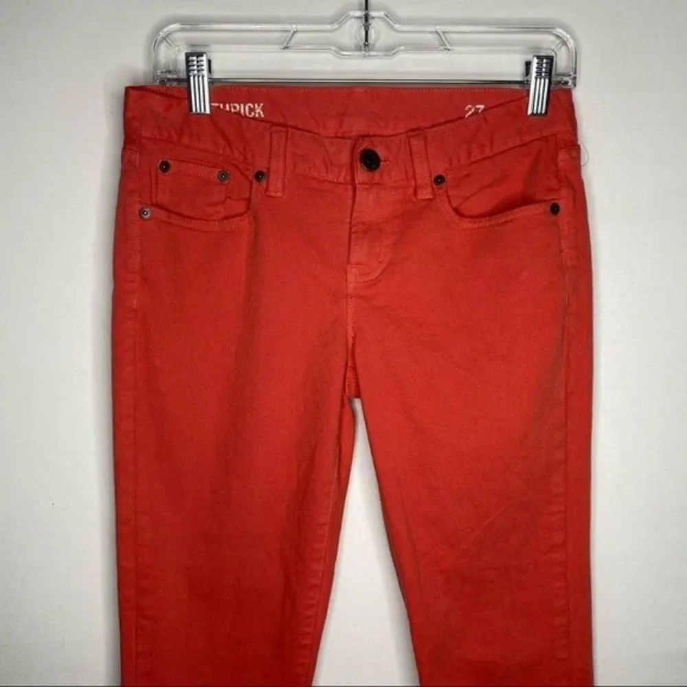J Crew Pink Orange Denim Toothpick Ankle Skinny Jeans 27